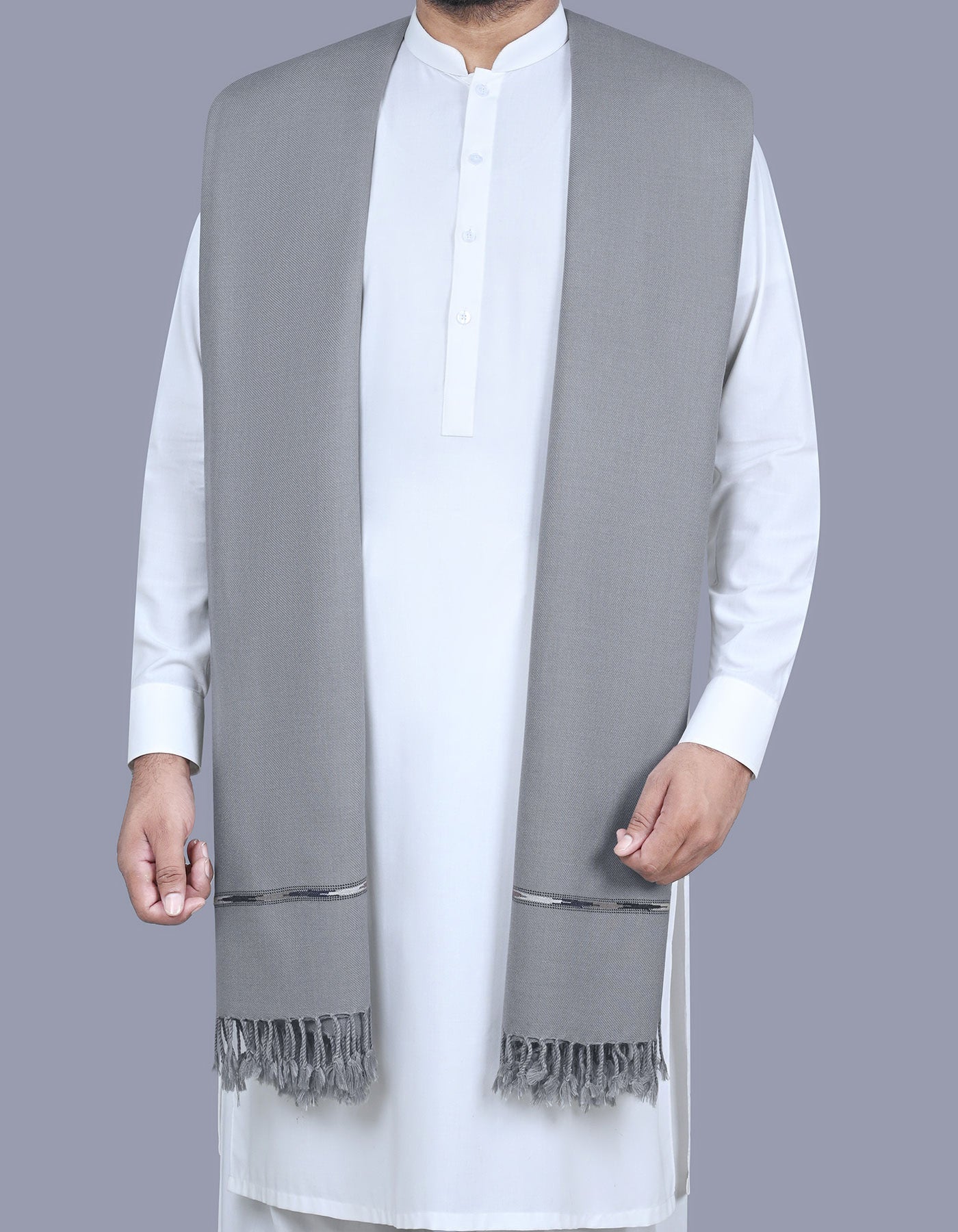 Grey Plain Swati Dora Wool Men Shawl