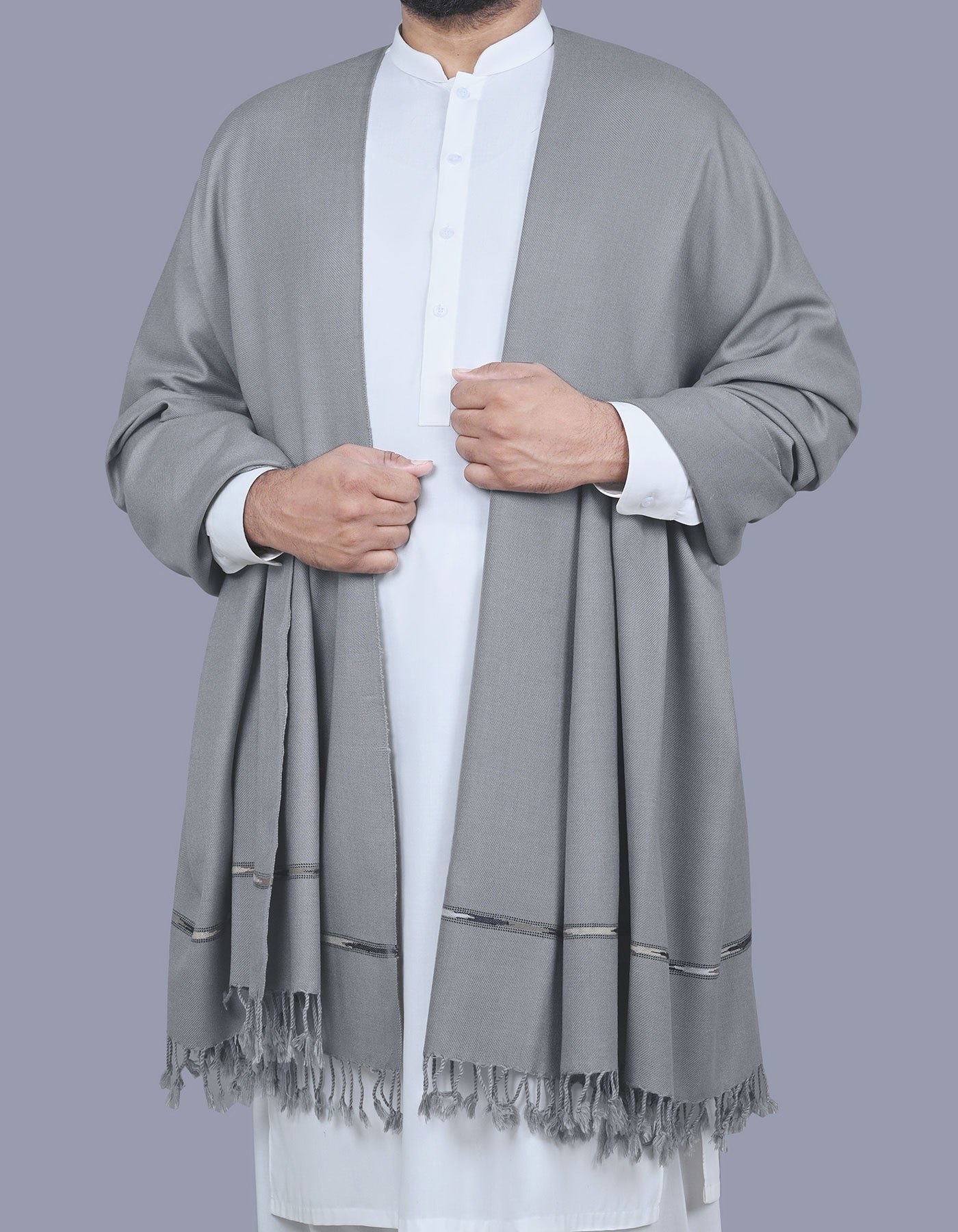 Grey Plain Swati Dora Wool Men Shawl