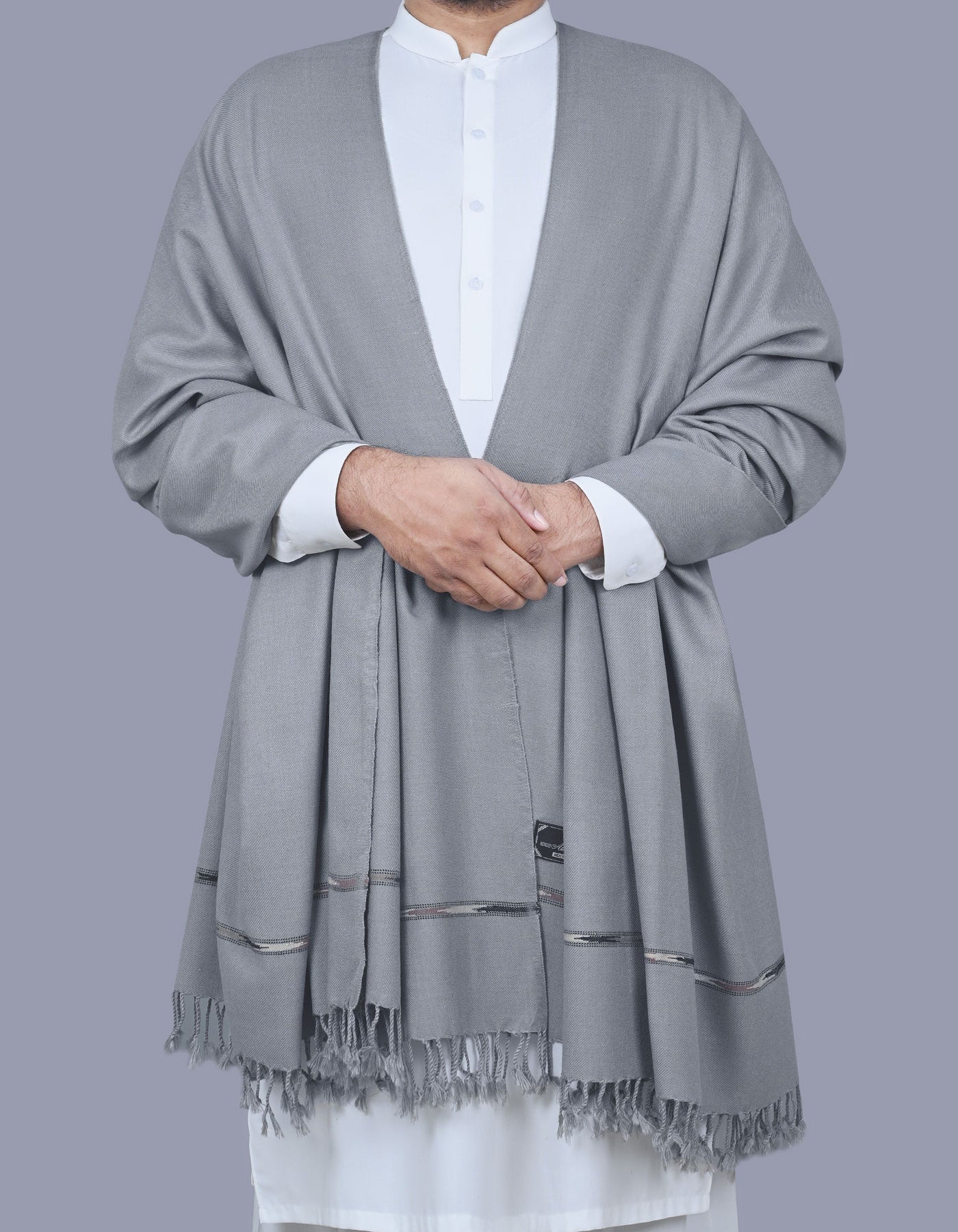 Grey Plain Swati Dora Wool Men Shawl