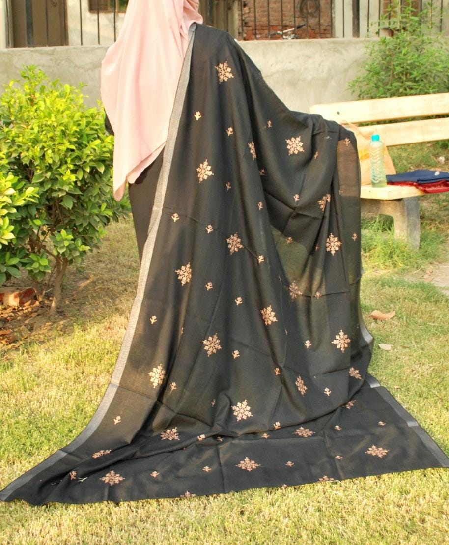 Swiss Tilla Border Shawl With Motifs